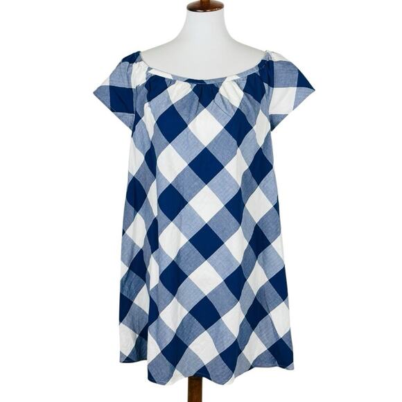 Southern Tide Isabel Checkered Off Shoulder Mini Dress Grace Blue/White Womens S - Picture 2 of 13